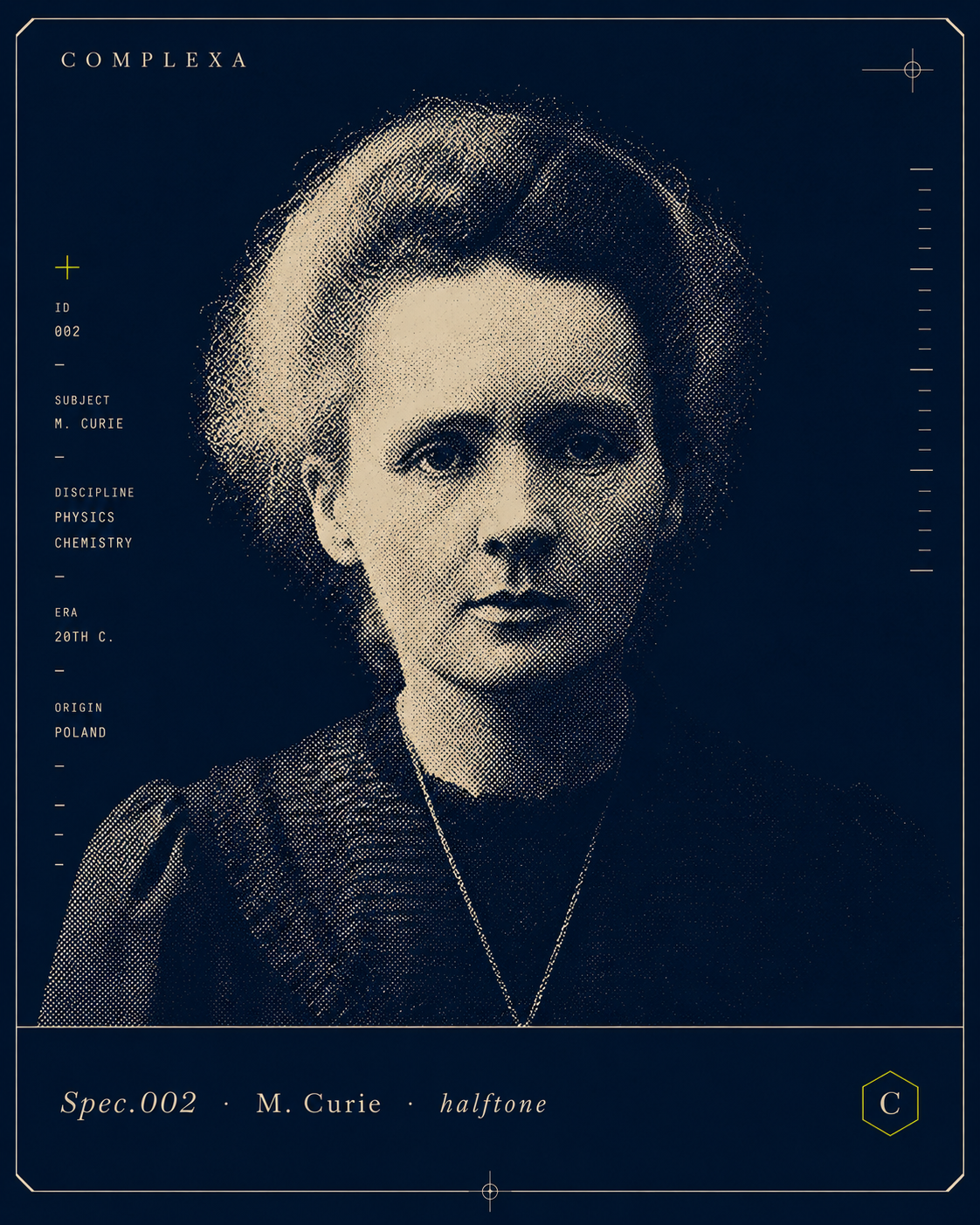 Marie Curie — halftone