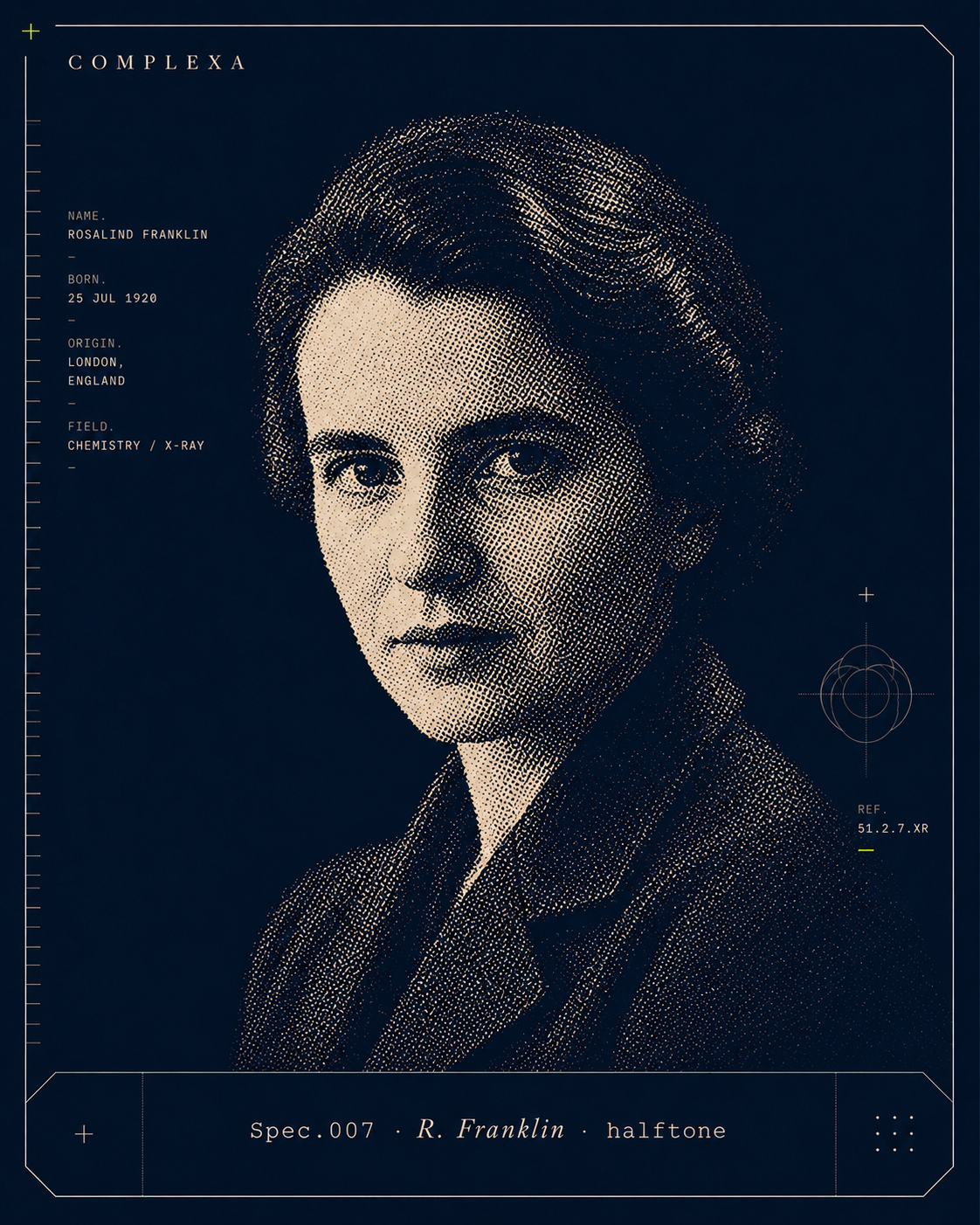 Rosalind Franklin — espécimen halftone